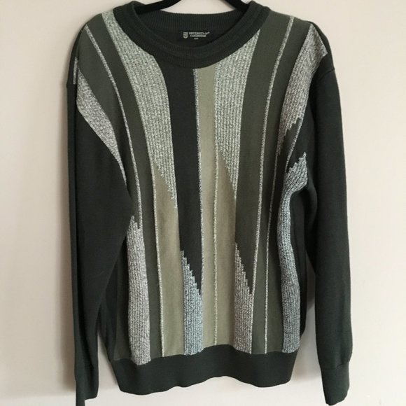 Vintage Sweaters - 🎁 SALE. Vintage Olive Green & Grey Geometric Sweater